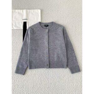 Chanel Gray Cashmere Knit Cardigan
